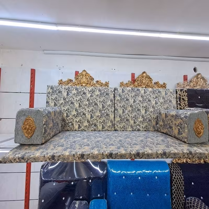 پشتی خلیجی تاج دار دو متری طوسی طلایی(ارسال با باربری و پس کرایه) 