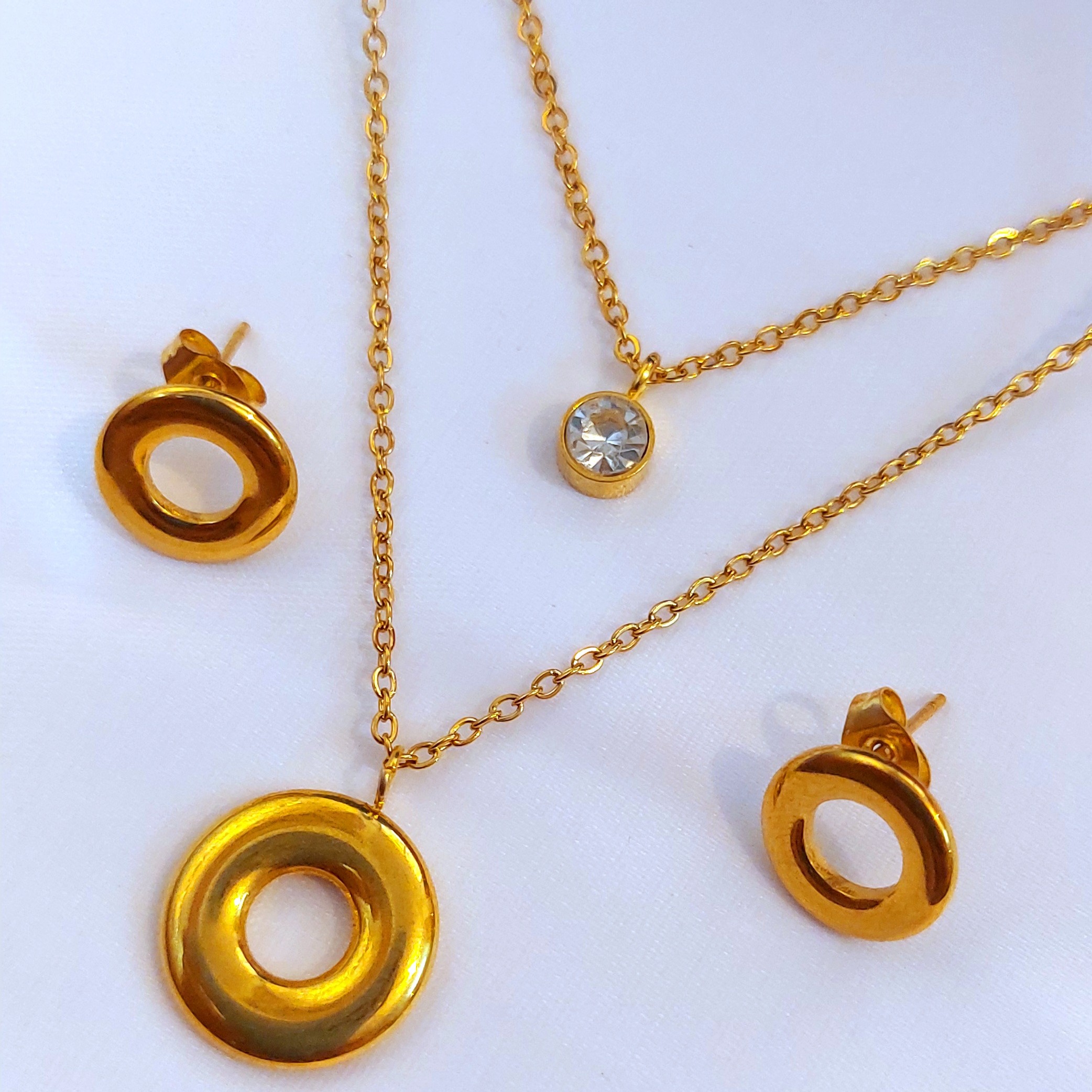 نیم ست دولاین استیل طرح حلقه و نگین