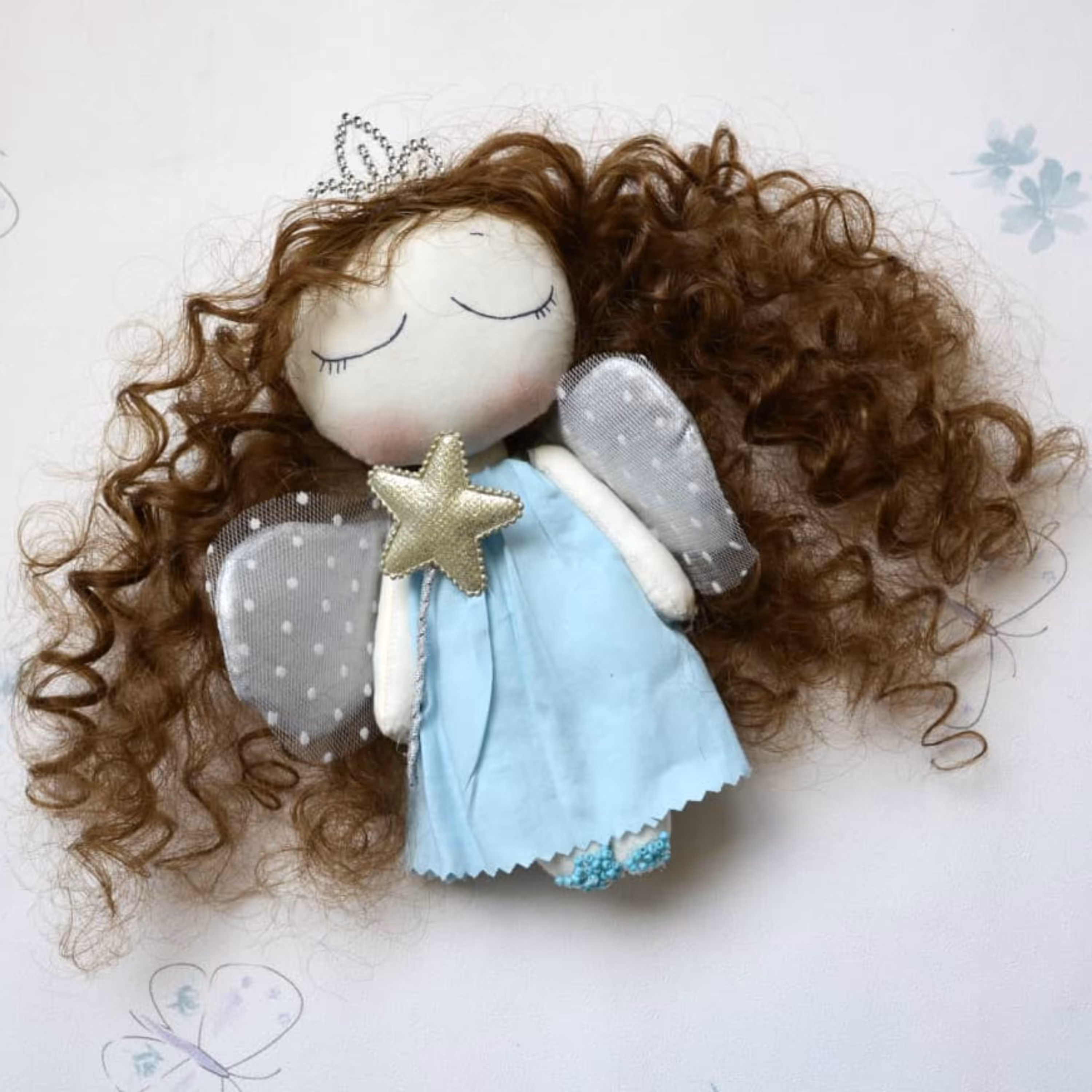 عروسک فرشته دست ساز پارچه ای مو قهوه ای