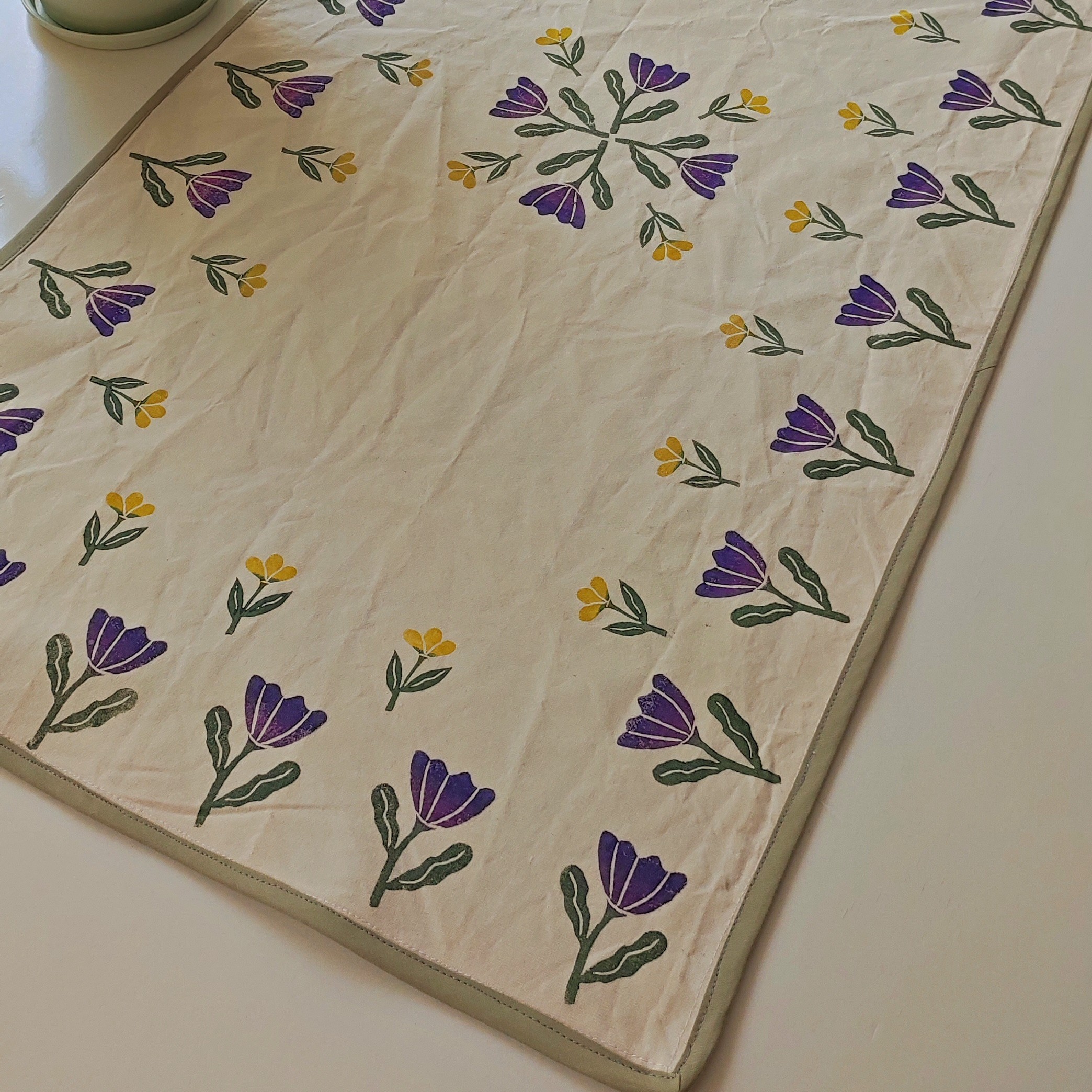 رانر طرح قند و نبات، چاپ شده با مهر دستساز و پارچه ایاف طبیعی، سایز 46 در 100