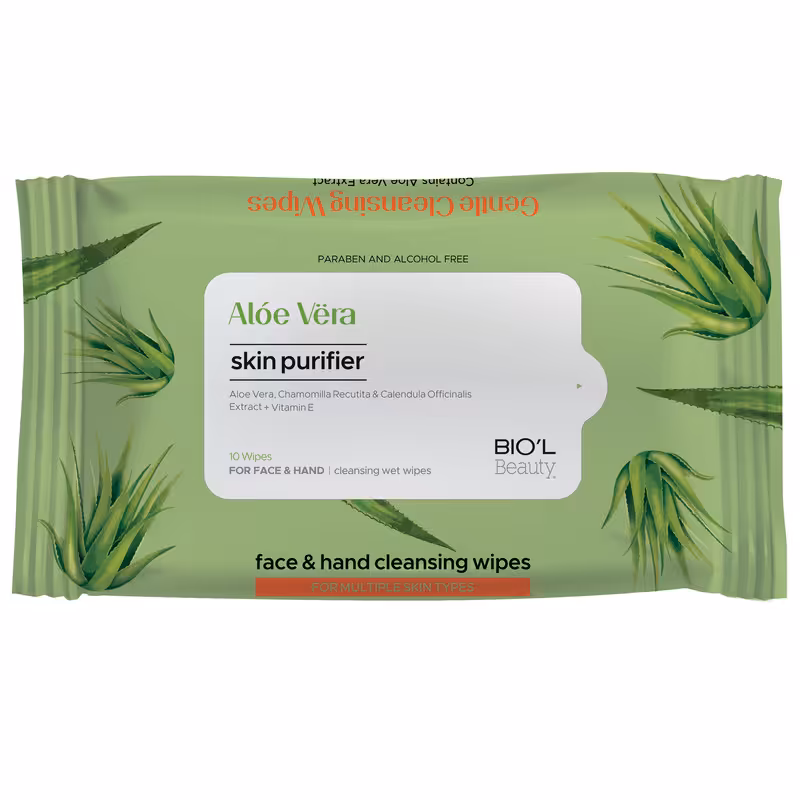 دستمال مرطوب ضدباکتری پاک‌کننده دست و صورت آلوئه ورا بیول 10 برگ 