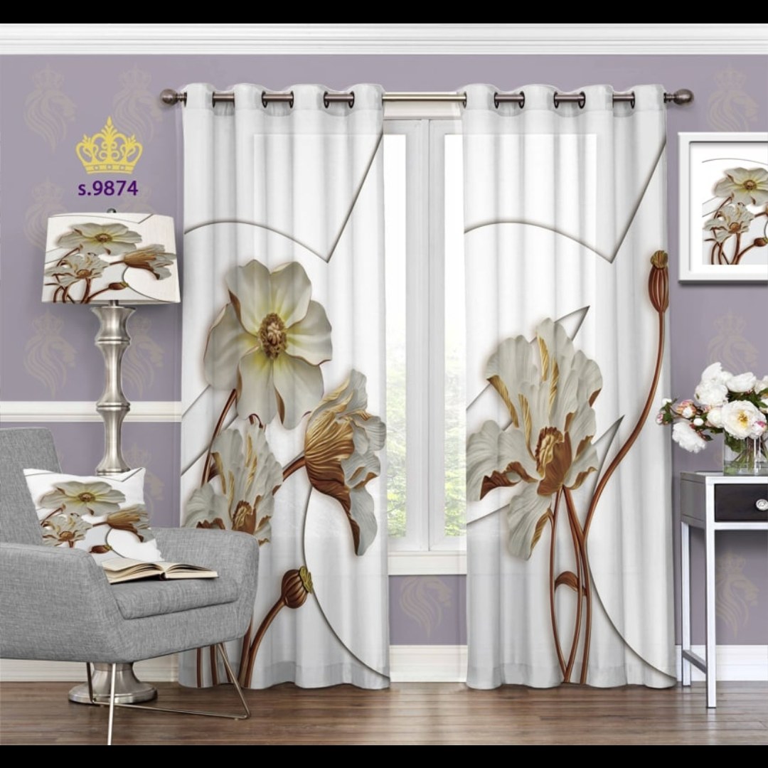 پرده پذیرایی دو قواره طرح گل کد S9874