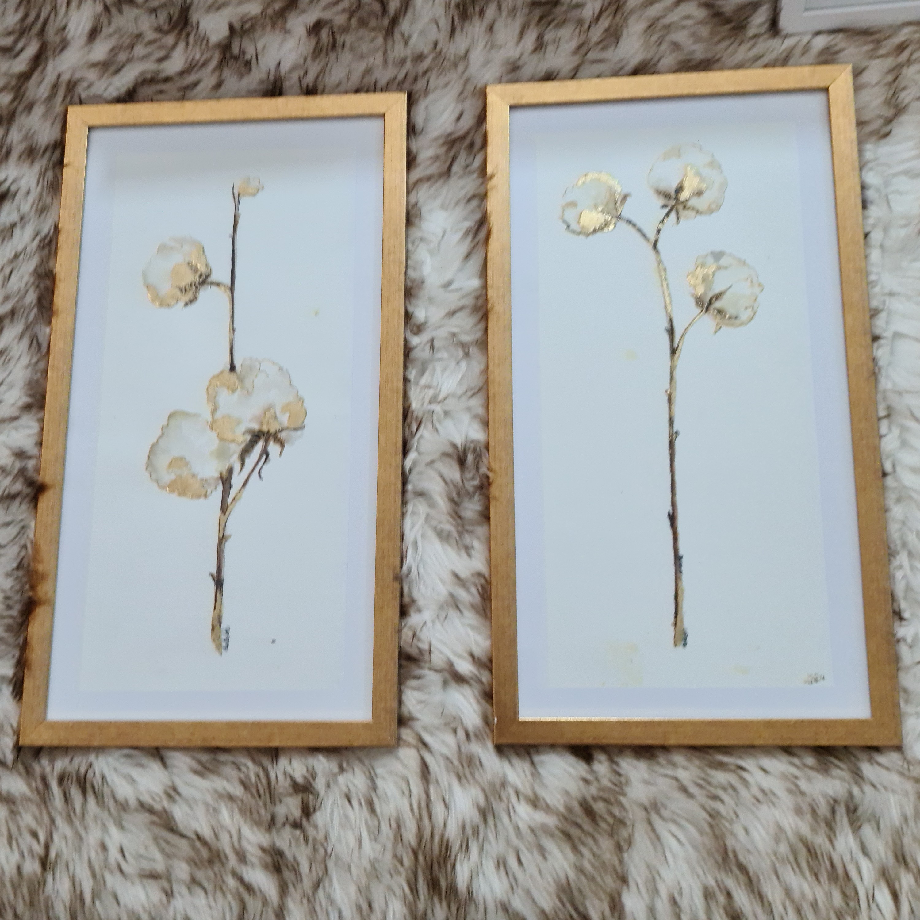 تابلو گل پنبه، ترکیب آبرنگ وورق طلا