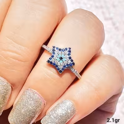 انگشتر نقره مدل چشم زخم ستاره ای شکل کد 1808