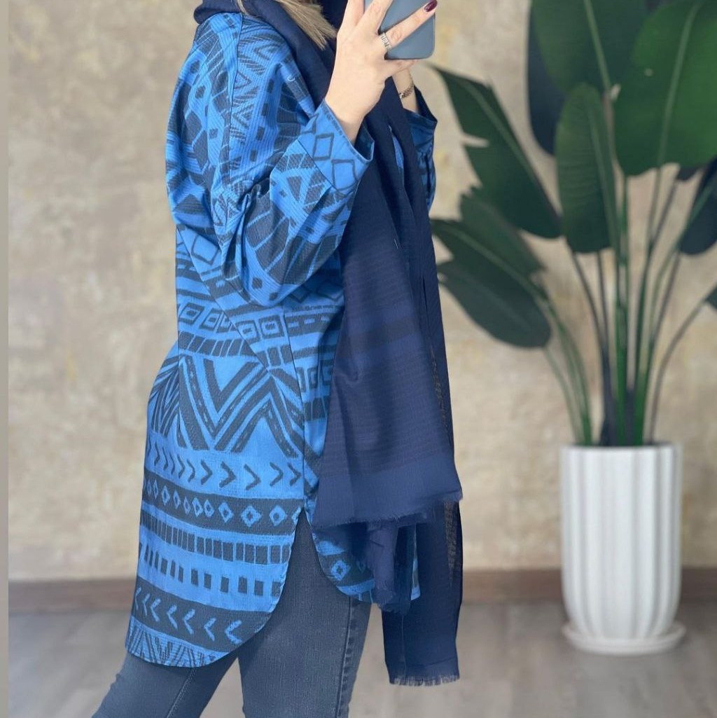 تونیک مانتویی طرح میخی کتان کش