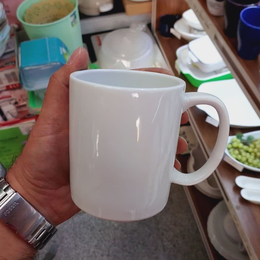 ماگ چینی سفید ساده  هتلی مدل استوانه ای  ونیز  ساده و شیک