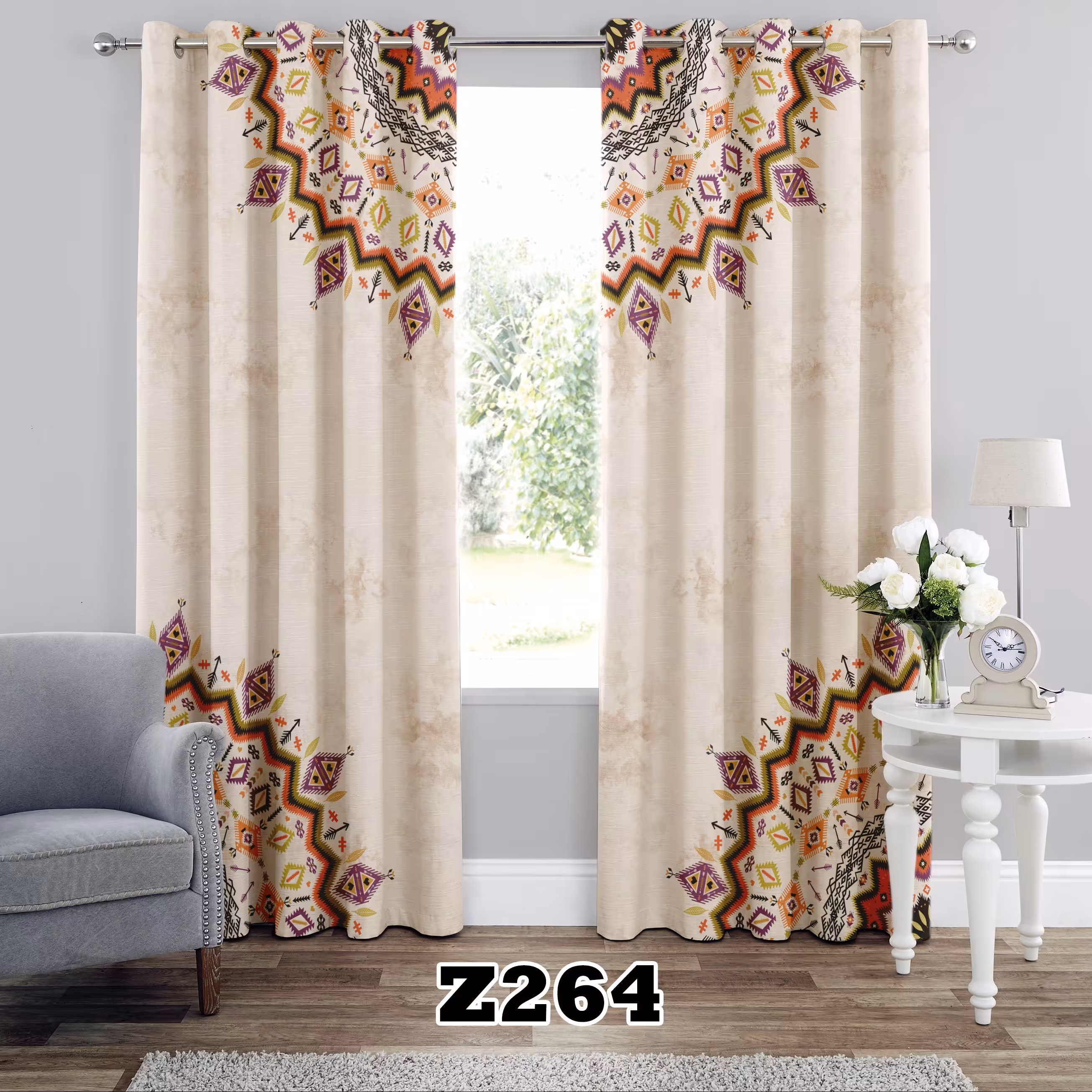 پرده چاپی طرح اسلیمی کد Z264 تک قواره ارتفاع 300 عرض 140 سانت