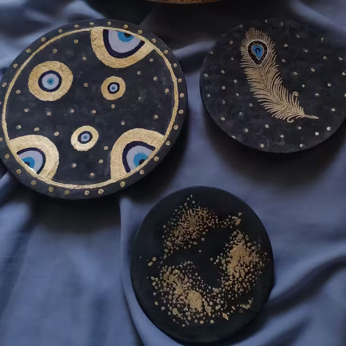 ست سه تکه دیوارکوب چشم نظر  دکوراتیو  طلا کوب ضد آب سه سایز قابل تغییر در رنگ بندی و سایز متناسب مبلمان شما