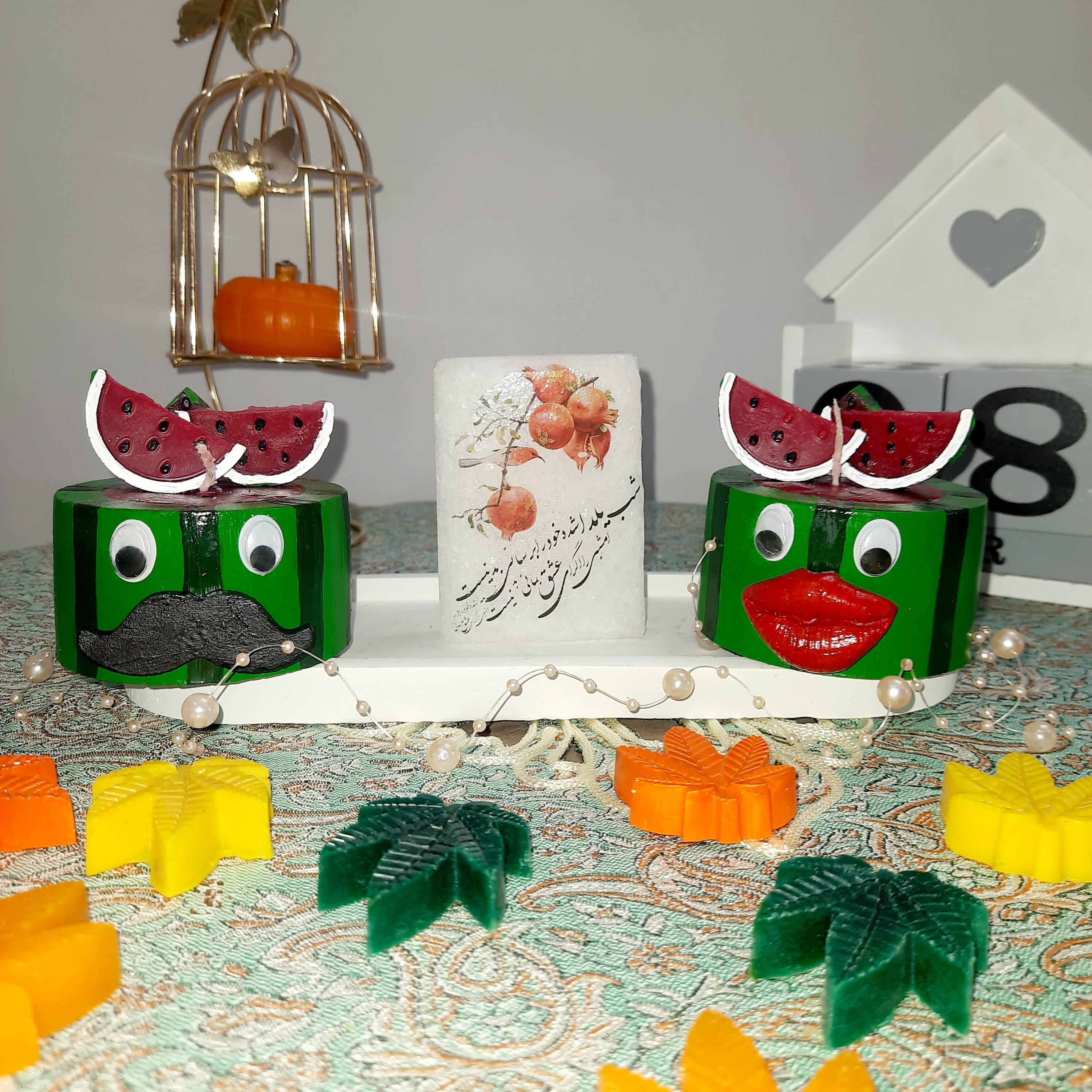 ست  2عددشمع فانوسی طرح لب وسیبیل و سنگ نمک