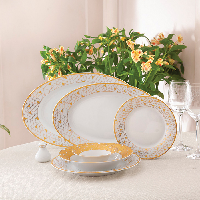 سرویس چینی زرین طرح ژئومتریکال طلایی 35 پارچه