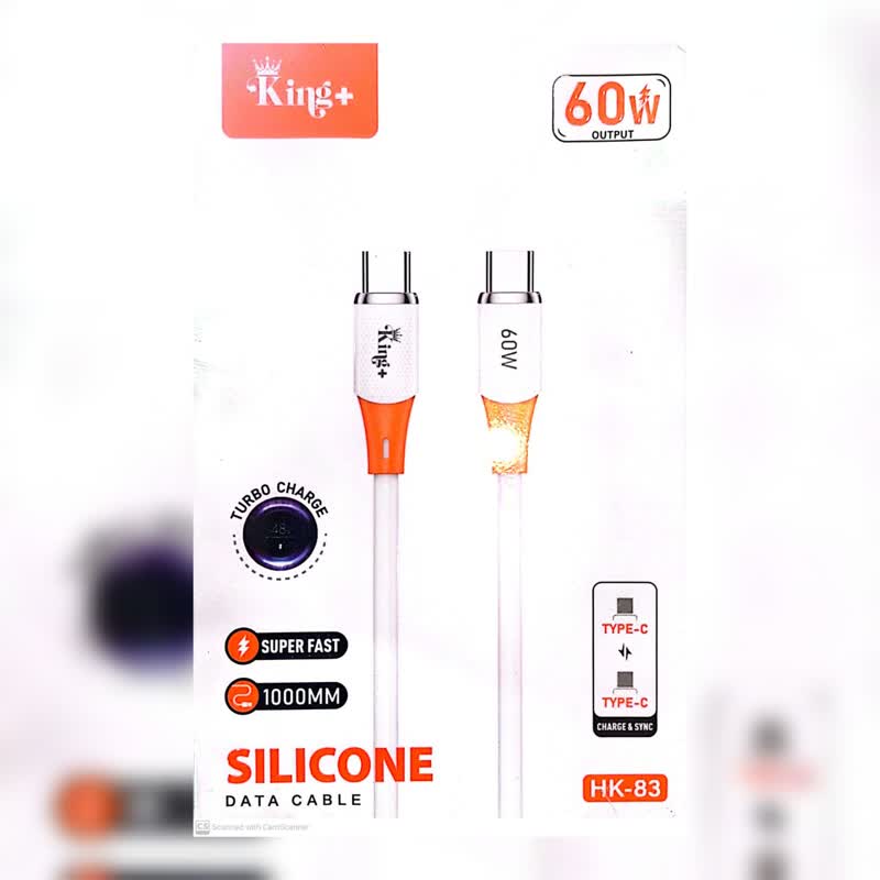 کابل دوسر تایپ سی کینگ پلاس تمام سلیکون مدل hk-83توان 60وات طول 1متر