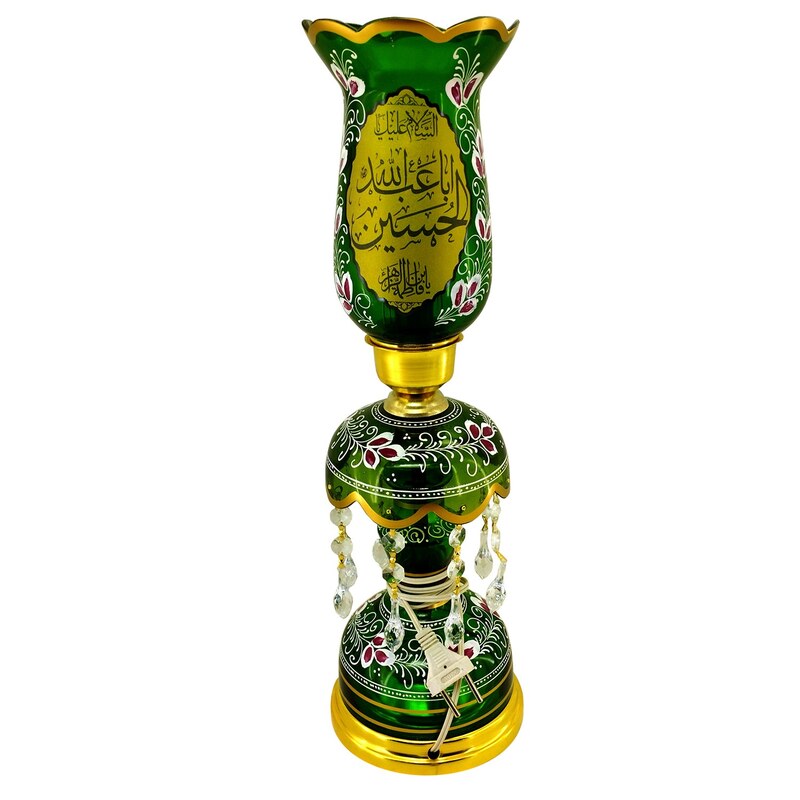 10279301-لاله شمعدانی کوچک ارتفاع 46 قطر دهانه 11-سبز یا حسین ع-کنار منبری هیئت