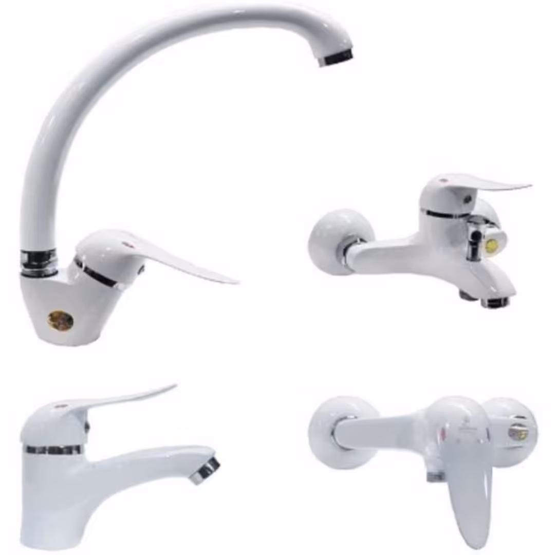 ست کامل 4 تیکه شیرآلات رستاک مدل یلدا سفید کروم(تک رنگ) ارسال رایگان