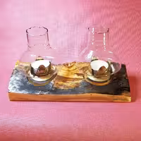 جاشمعی چوبی با گل های طلایی