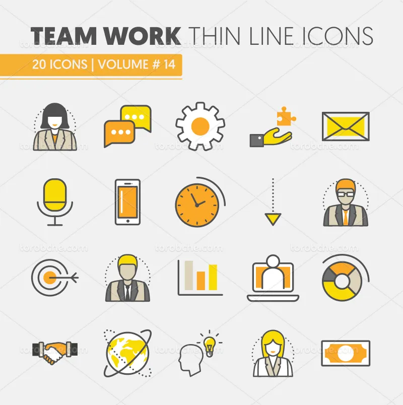 وکتور ست 20 تایی آیکن کار گروهی | گرافیک با طعم تربچه