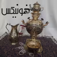سماور و سرویس گل و مرغ 4لیتری زغالی تمام برنج فونیکس