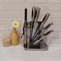 سرویس کارد ست کارد و ساطور سافلون 9پارچه استند دار پایه ثابت مستطیل استیل ضدزنگ 