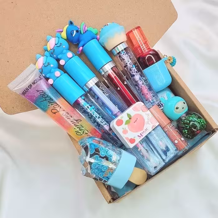 باکس کارتونی رنگ آبی (ده تکه به همراه تینت طرح گوش پاکن هدیه )