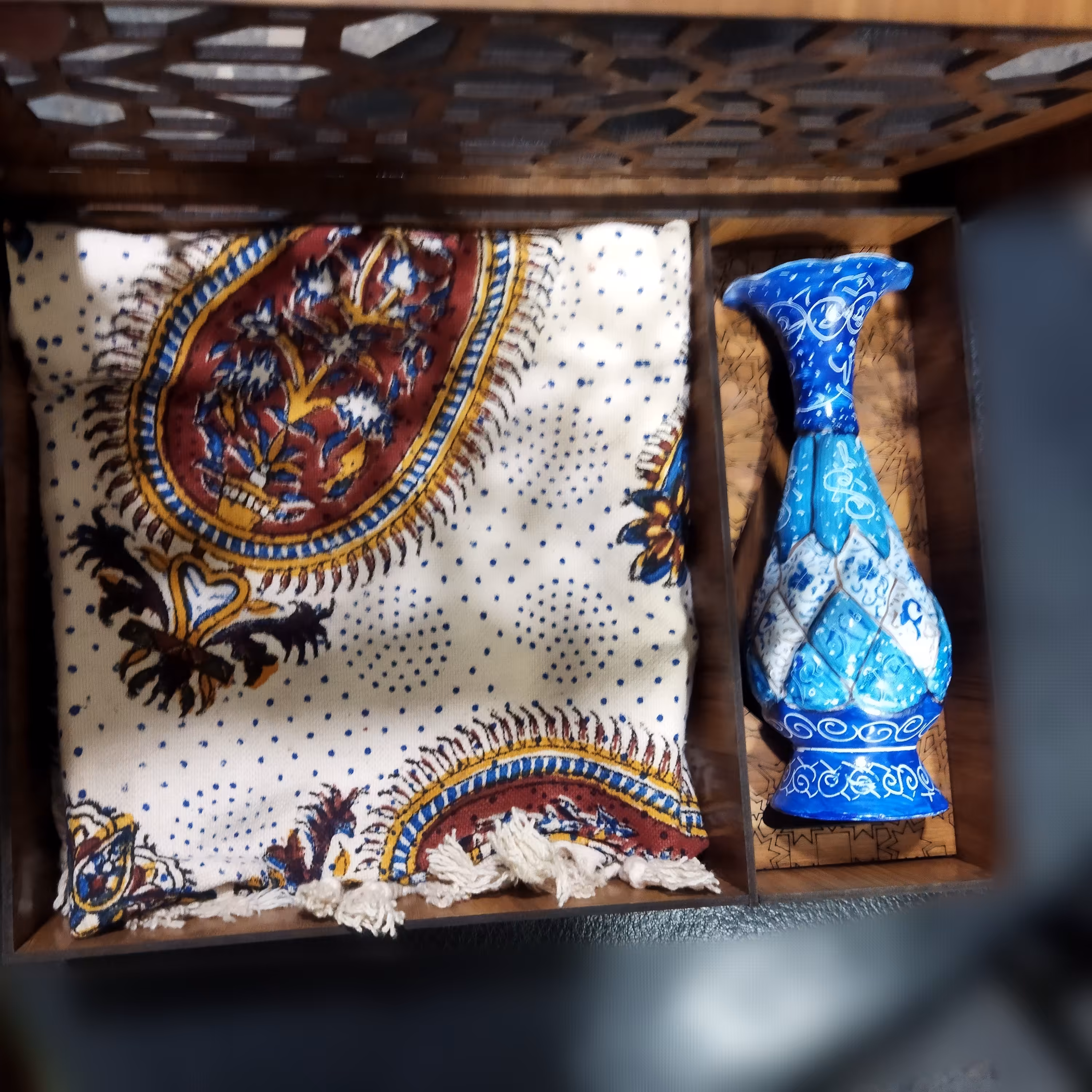 جعبه مشبک سنتی گلدان وسفره قلمکار(حداقل سفارش 5عدد)