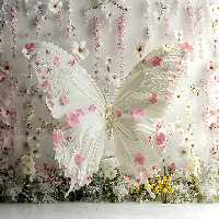 بک دراپ عکاسی پروانه سفید و گل | گرافیک با طعم تربچه