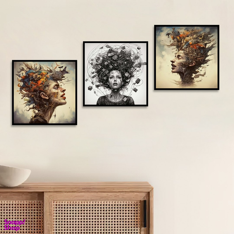 تابلو بکلیت طرح نقاشی مدرن چهره مدل B-1373 مجموعه 3 عددی