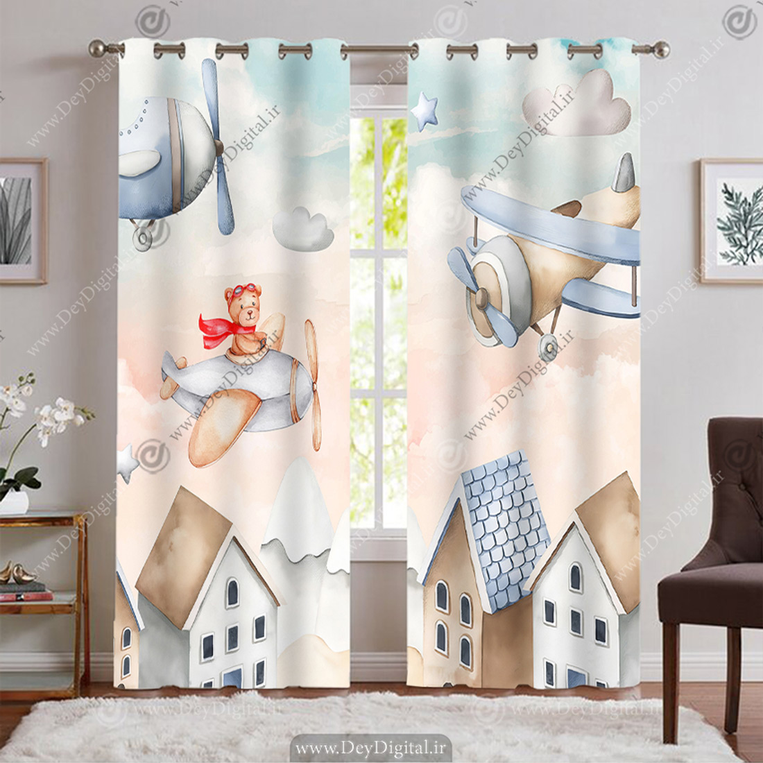 پرده سه بعدی اتاق کودک هواپیما و کلبه  BA-9443