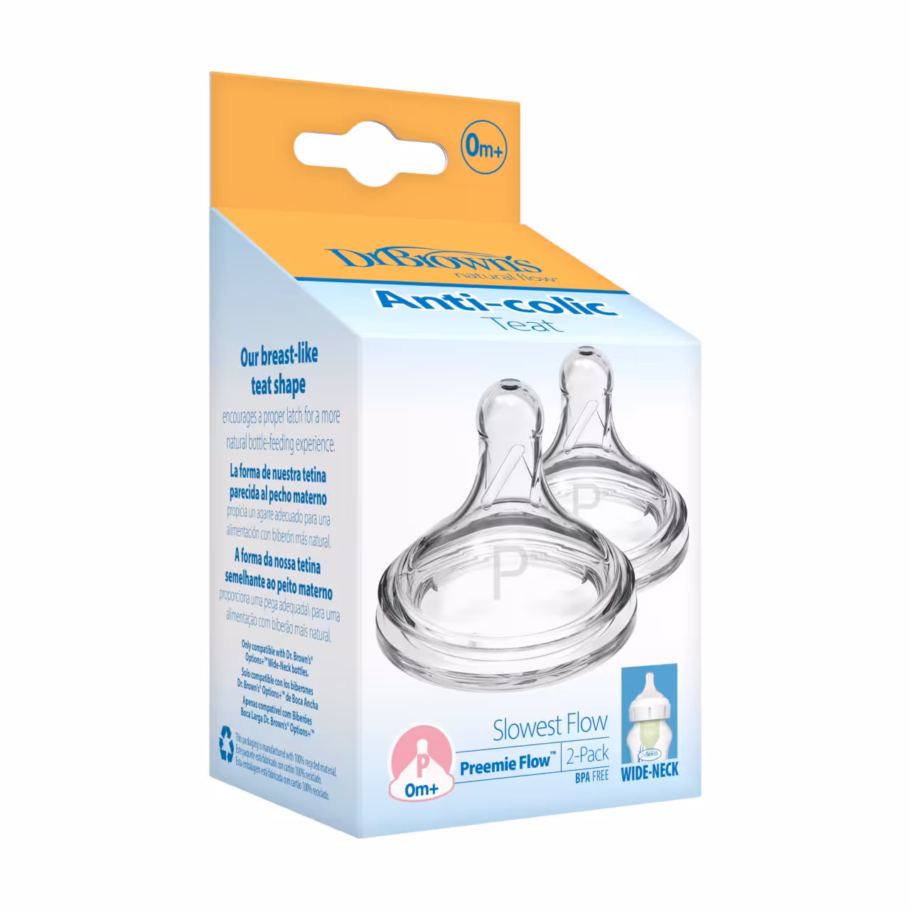 سر شیشه دهانه عریض پلاس دکتر براونز در دو صفر (جریان خیلی آهسته )wn201-intlx Dr Brown’s