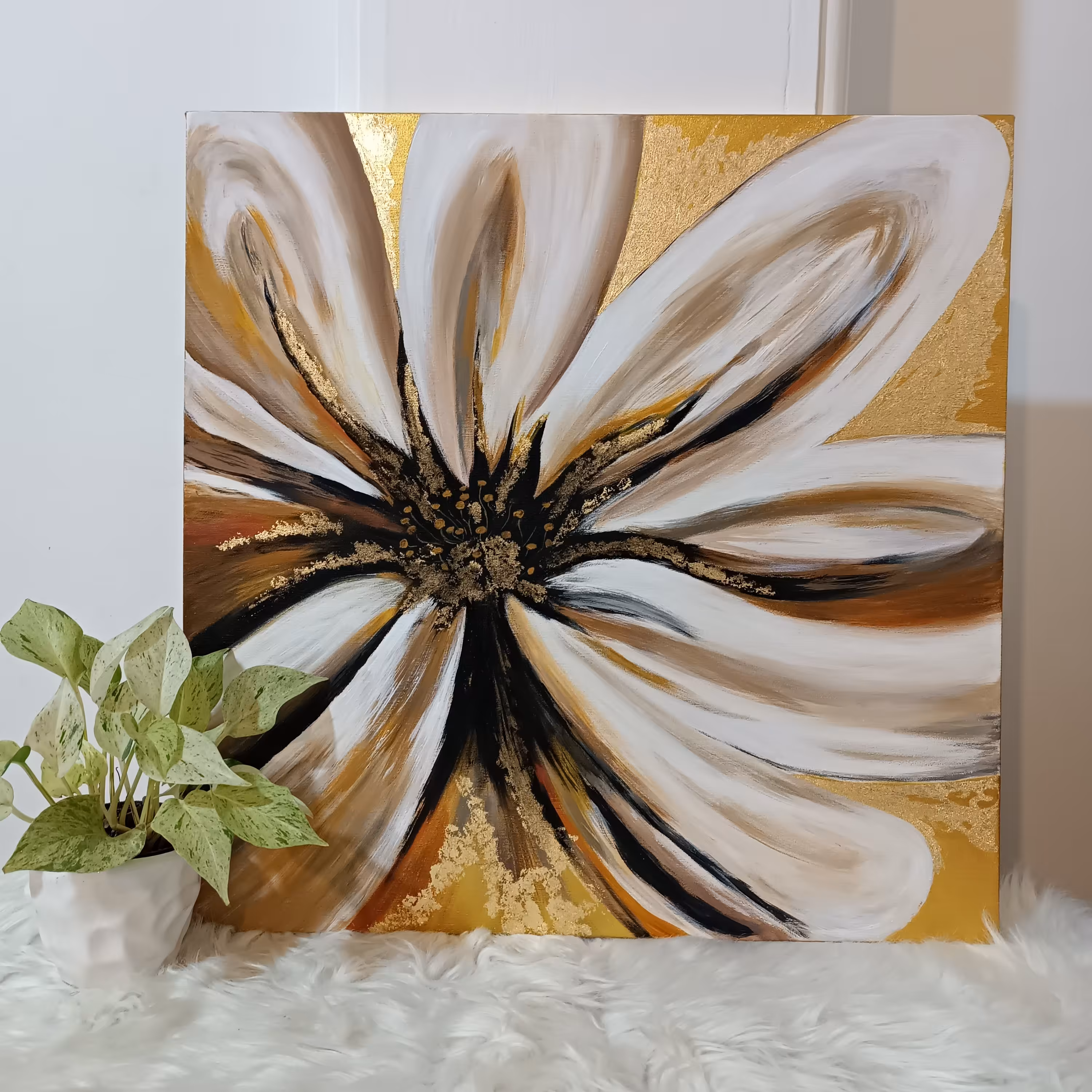 تابلو نقاشی برجسته دکوراتیو طرح گل کار دست اجرا از سارینا گالری