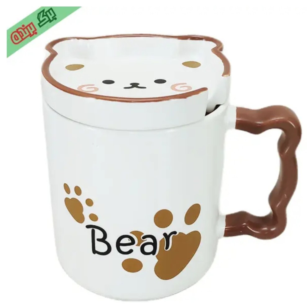 ماگ سرامیکی حیوانات طرح خرس Bear درب دار قاشق دار