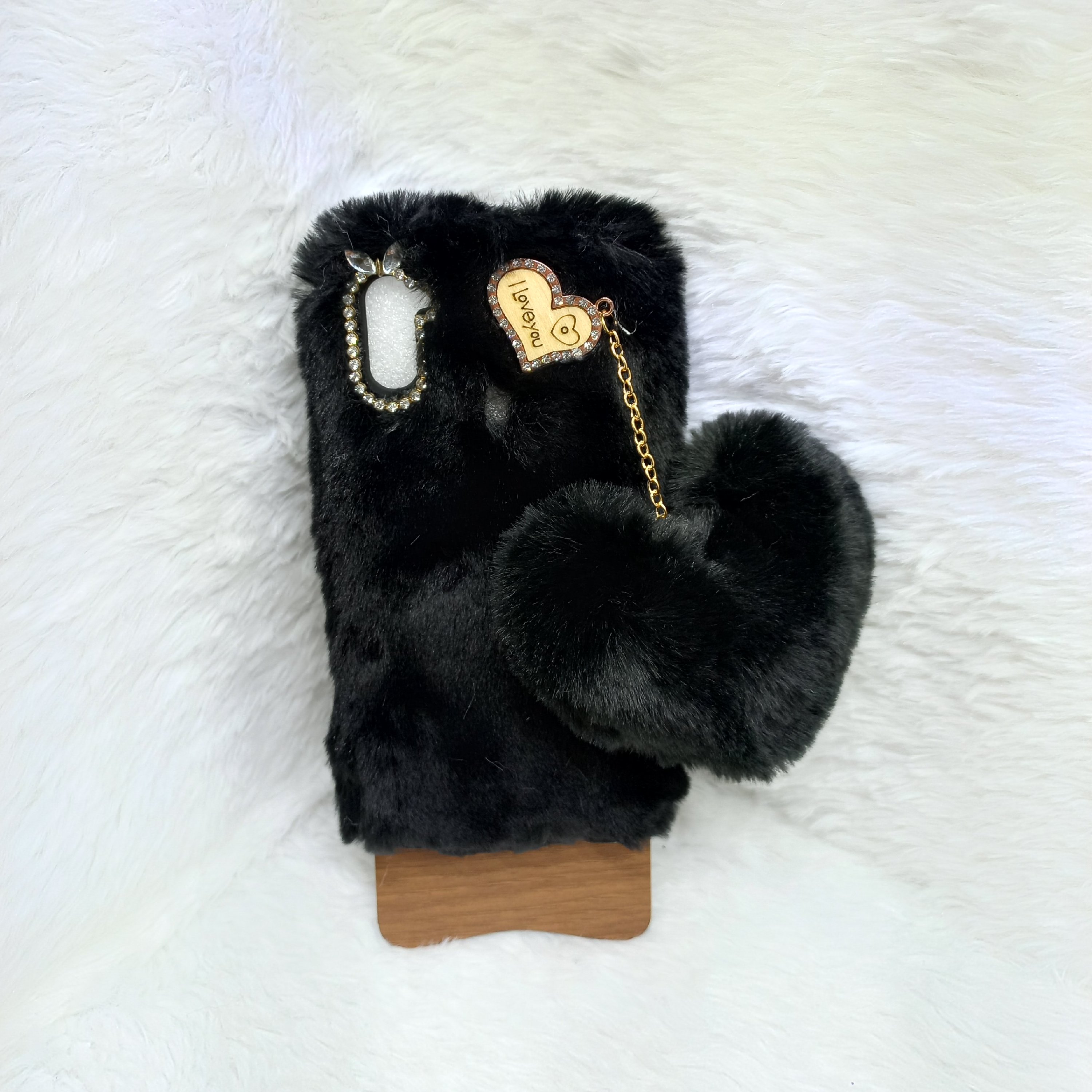 گارد دخترانه فانتزی A11 خزدار با آویز قلب مناسب گوشی سامسونگ A11 و M11 رنگ مشکی