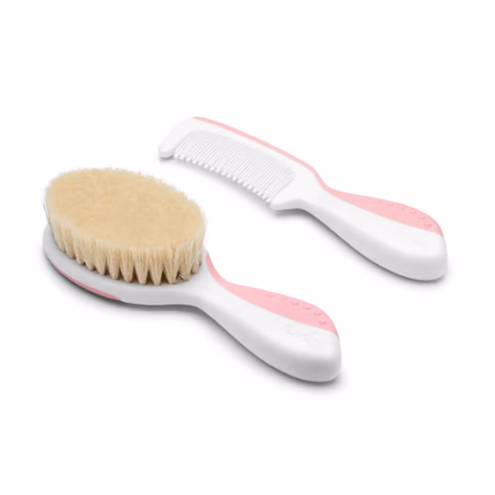 ست شانه و برس با الیاف طبیعی نوویتا Nuvita صورتی پاستل