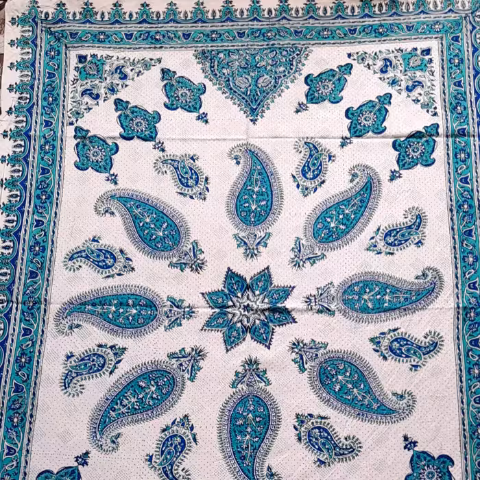 سفره ورومیزی قلمکاری سنتی سایز 100در150 سانت سبز آبی