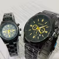 ست ساعت کاسیو طرح سه موتور بند مشکی صفحه مشکی