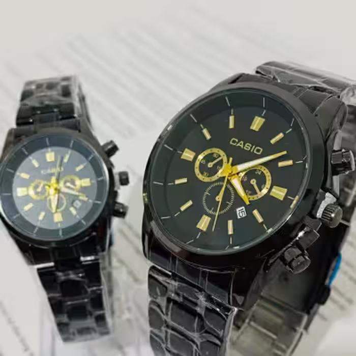 ست ساعت کاسیو طرح سه موتور بند مشکی صفحه مشکی