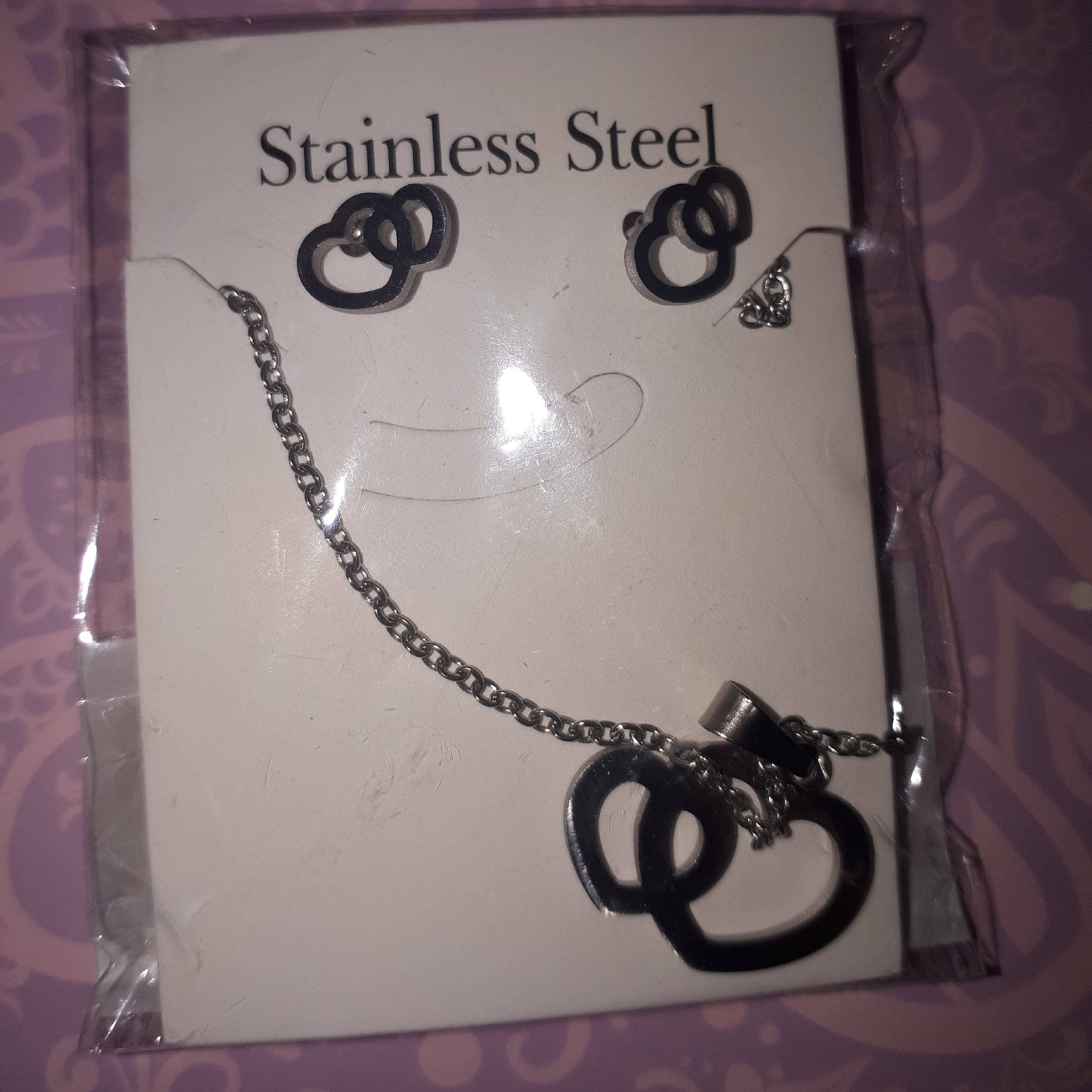 نیم ست مدل دو قلب عاشقانه رنگ نقره ای 