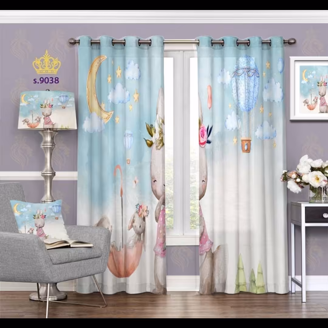 پرده اتاق خواب دخترانه دو قواره طرح کارتونی کد S9038
