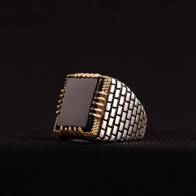 انگشتر نقره مردانه عقیق مشکی 