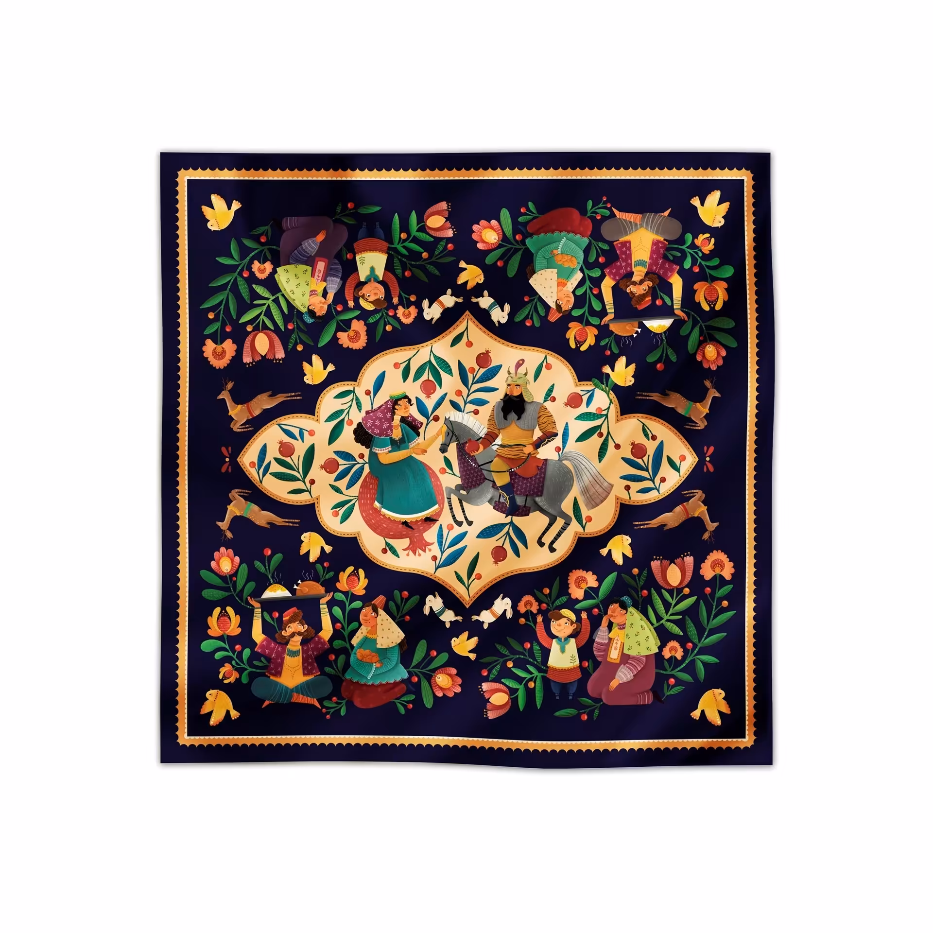 رومیزی مربع مخمل طرح تهمینه سایز 44 در 44