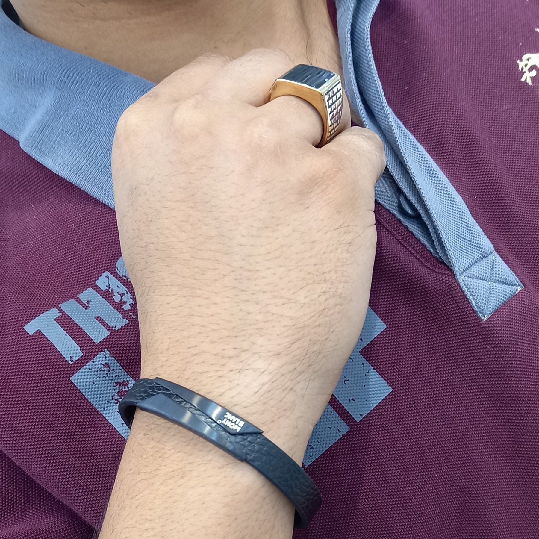 دستبندچرم مشکی مونت بلانک