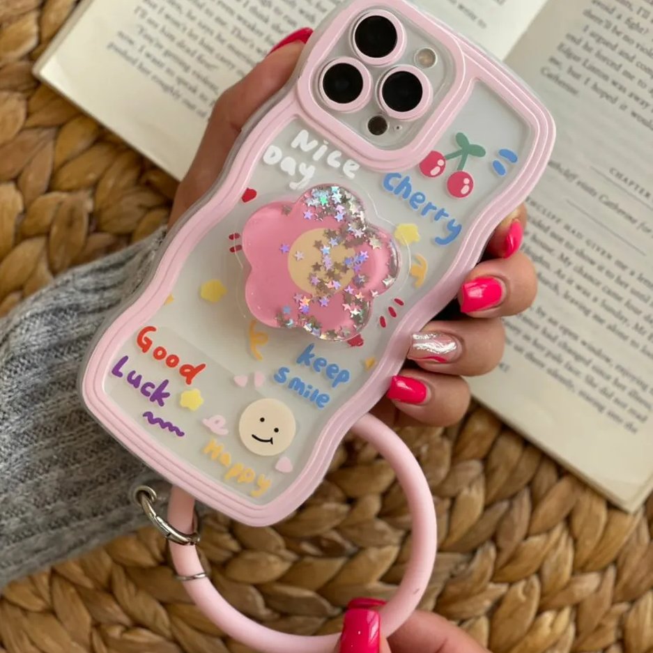 قاب موبایل آیفون لبخند پاپ سوکت ستاره ای محافظ لنز دار + بند ست