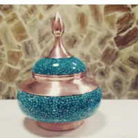 قندان فیروزه کوبی با قندان مس کرمان وسنگ فیروزه نیشابور. ارسال رایگان  