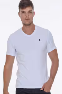 تی شرت سفید مردانه یقه V T8568 Dewberry