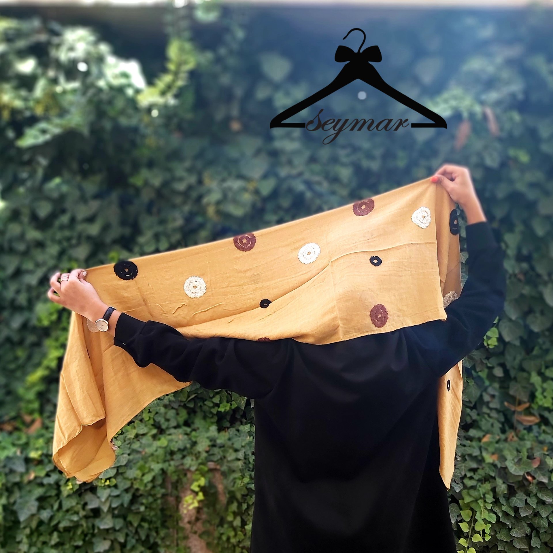 شال گلدوزی نخی ، مناسب تمامی فصول ، خردلی