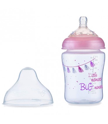 شیشه شیر طلق 270 میل صورتی نوبی Nuby Wide Neck Bottle
