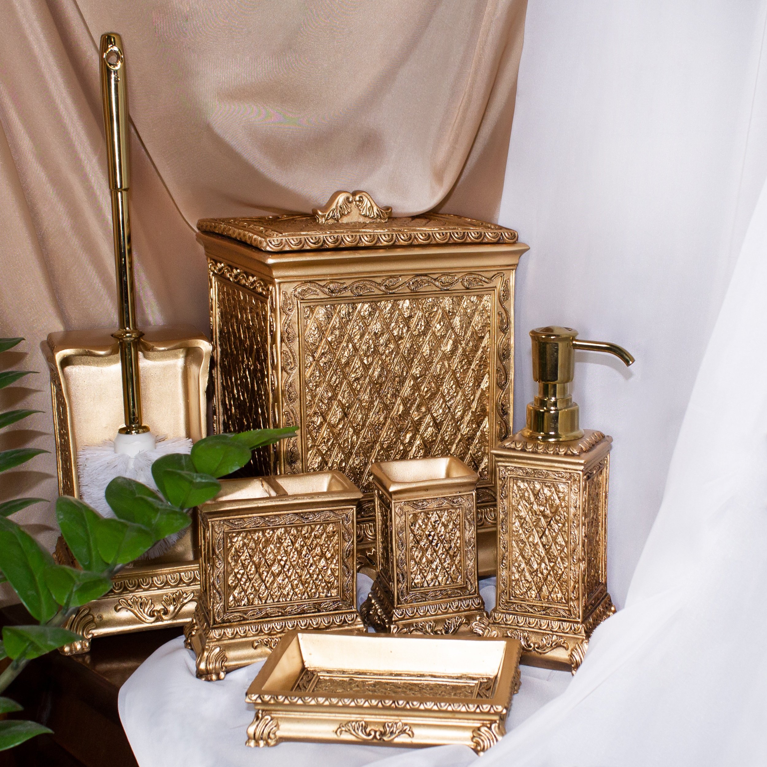 ست سرویس بهداشتی 6 پارچه رزین مدل 9630 طلایی( جاصابونی هدیه)