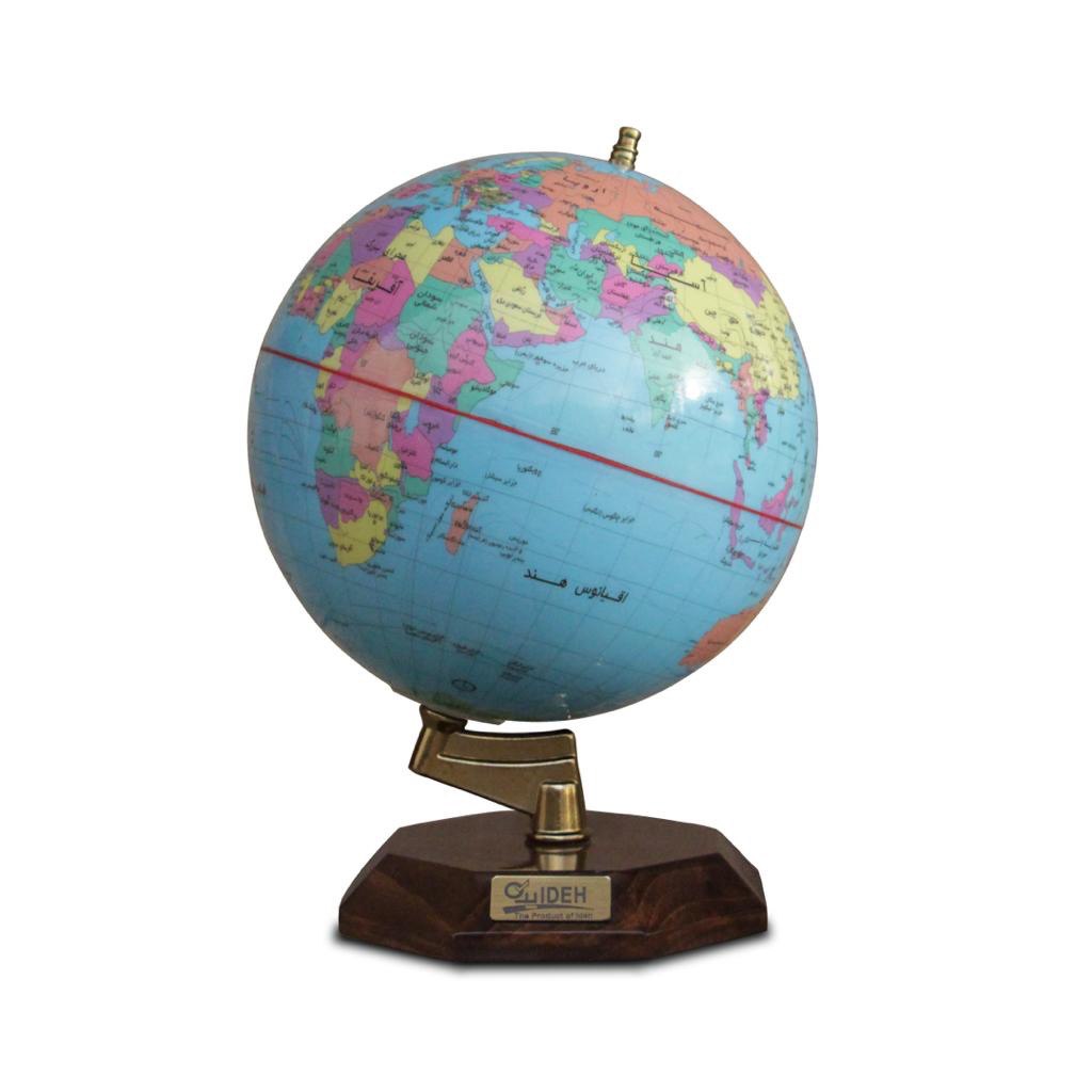 کره جغرافیایی دکوراتیو چراغدار پایه چوبی 8 ظلعی سایز 20 کد 117