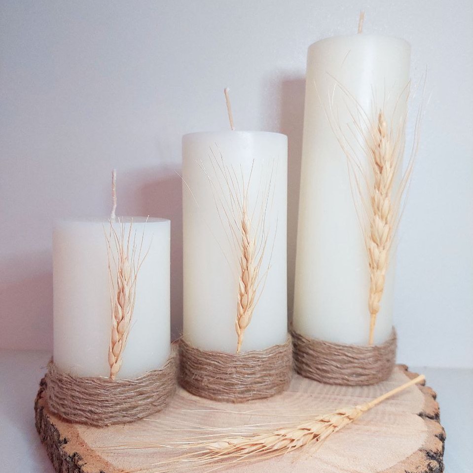 3 شمع استوانه ای با تزئین