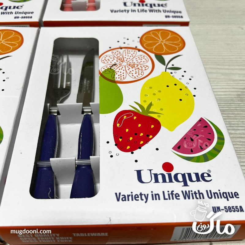 ست کارد و چنگال میوه خوری شیک یونیک Unique UN-5855A اورجینال رنگ سرمه ای