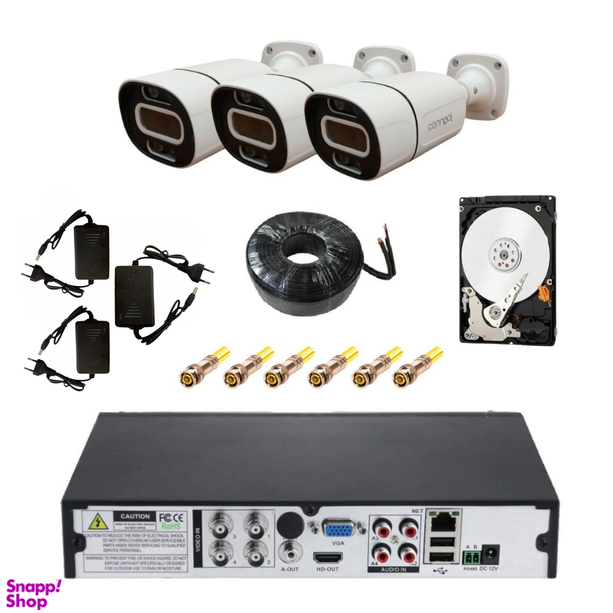 پکیج دوربین مداربسته 2 مگاپیکسل کانکت مدل Cn2053003 مجموعه 15 عددی