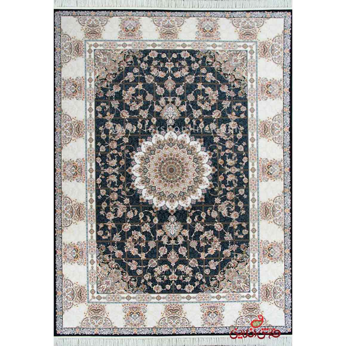 فرش ماشینی برلیان طرح خشتی سرمه ای